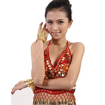 FZBNSRKO 2 Pcs Belly Dance Gold Triangle Bracelet Gypsy Jewelry Coin Bracelet Wrist Hand Bracelet Bangle Rings for Halloween Costume Present