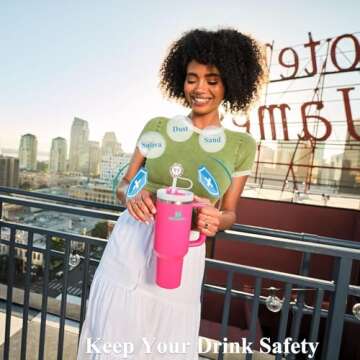 Amreich Bling Diamond Straw Cover for Stanley Cup Accessories - Silicone Straw Toppers with Silver Rhinestone fit 9-12mm Straws Sparkle Straw Cover Cap for Tumblers