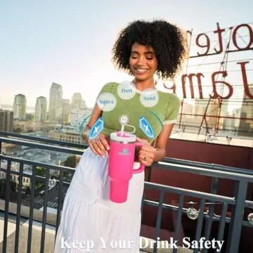 Amreich Bling Diamond Straw Cover for Stanley Cup Accessories - Silicone Straw Toppers with Silver Rhinestone fit 9-12mm Straws Sparkle Straw Cover Cap for Tumblers