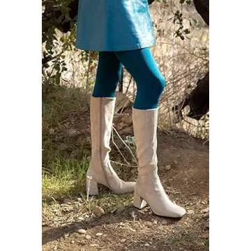 Jeffrey Campbell HOTLAVA-KH Knee-High Square Toe Ice Taupe Suede Block Heel Boot (Ice Suede, 6.5)