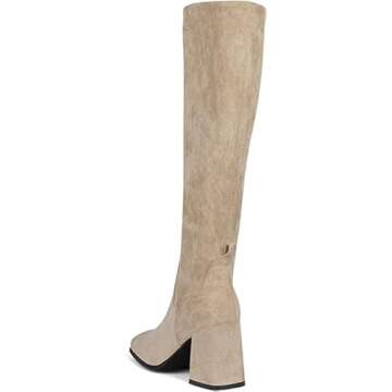 Jeffrey Campbell HOTLAVA-KH Knee-High Square Toe Ice Taupe Suede Block Heel Boot (Ice Suede, 6.5)