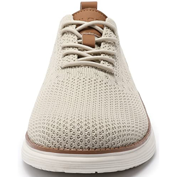 VILOCY Men's Casual Dress Sneakers Oxfords Business Shoes Lace Up Lightweight Comfortable Breathable Walking Knit Mesh Fashion Sneakers Tennis Beige,EU43