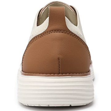 VILOCY Men's Casual Dress Sneakers Oxfords Business Shoes Lace Up Lightweight Comfortable Breathable Walking Knit Mesh Fashion Sneakers Tennis Beige,EU43