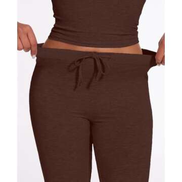 AnotherChill Women's 2 Piece Lounge Sets Straight Leg Pants Set Short Sleeve Crop T-shirt Casual Outfits Comfy Loungewear (Chocolate, Large)