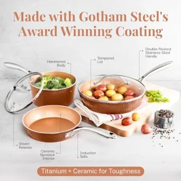 Gotham Steel Hammered Copper Nonstick Frying Pan 12 Inch
