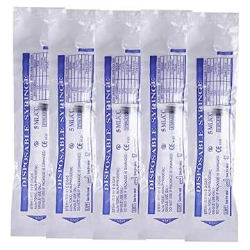 24 Pack 5ml Plastic Syringes, Individually Sealed with Cap for Feeding Pets, Liquid, Lip Gloss, Paint, Epoxy Resin, Oil, Watering Plants, Refilling
