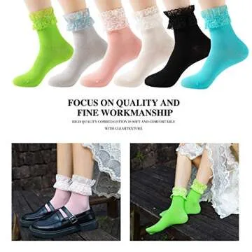 Stylish SEMOHOLLI Pearl Lace Ruffle Socks for Women