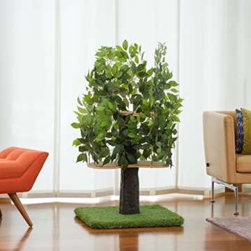 On2 Pets 4ft Cat Tree with Leaves Made in USA, Cat House & Cat Activity Tree, Two-Level Cat Condo fo...