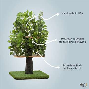 On2 Pets 4ft Cat Tree with Leaves Made in USA, Cat House & Cat Activity Tree, Two-Level Cat Condo for Indoor Cats