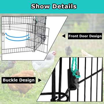 BestPet Large Metal Chicken Coop, Chicken Run Outdoor Walk-in Poultry Cage Duck Coop Chicken Pen Pet Playpen w/Door & Cover Rabbit Enclosure for Backyard Farm (24" x 24" 8 Panel)