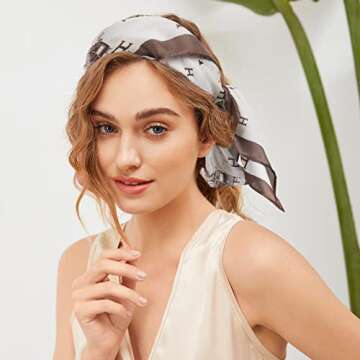 EXTREE Fashion Silky Satin Headscarf for Women Girls: Exquisite Pattern Lightweight Silk Graceful Scarfs 27.5 x 27.5 inches