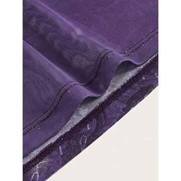 COZYEASE Women's Y2K Sheer Mesh Tie Back Halter Top Floral Print Rhinestone Cami Tops Backless Crop Tee Purple L