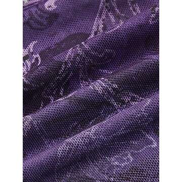 COZYEASE Women's Y2K Sheer Mesh Tie Back Halter Top Floral Print Rhinestone Cami Tops Backless Crop Tee Purple L