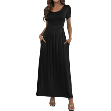 Stylish HAOMEILI Short Sleeve Maxi Dress with Pockets