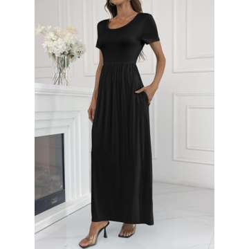 Stylish HAOMEILI Short Sleeve Maxi Dress with Pockets