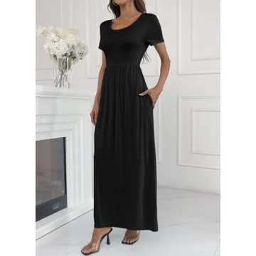Stylish HAOMEILI Short Sleeve Maxi Dress with Pockets