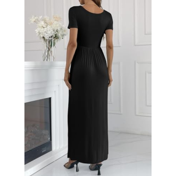 Stylish HAOMEILI Short Sleeve Maxi Dress with Pockets