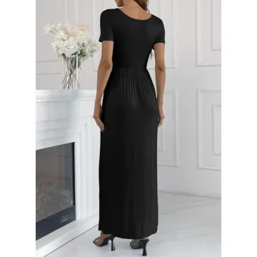 Stylish HAOMEILI Short Sleeve Maxi Dress with Pockets