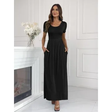 Stylish HAOMEILI Short Sleeve Maxi Dress with Pockets