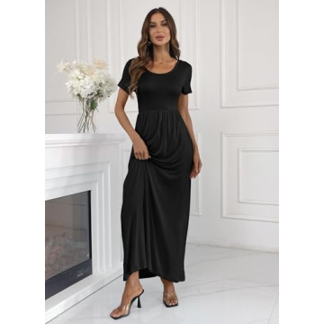 Stylish HAOMEILI Short Sleeve Maxi Dress with Pockets