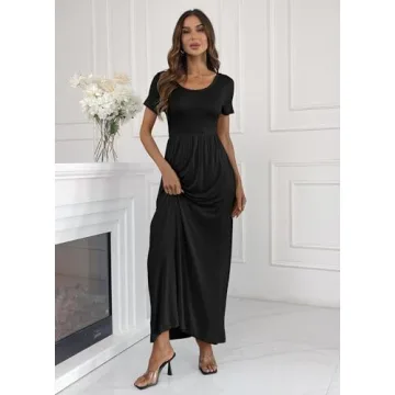 Stylish HAOMEILI Short Sleeve Maxi Dress with Pockets