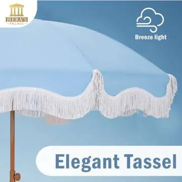 HERA'S PALACE 7 ft Heavy Duty Beach Umbrella with Sand Anchor, Fringe Umbrella for Sand, UV 50+, Patio Umbrella with Tilt Pole for Garden Pool Backyard