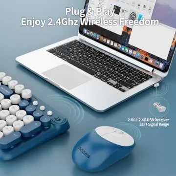 Blue Colorful Wireless Keyboard and Mouse,Cute Retro Typewriter Computer Keyboard and Mouse Sets,Full Size 2.4G Cordless Colorful Round Keycaps Keyboard with Mouse for PC Window Laptop Home Office