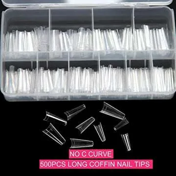 500pcs No C Curve XL Coffin Nail Tips, SWETIDY Clear Long Coffin Shaped Acrylic Fake Nails Flattened Half Cover False Nails with Box for Nail Salon Professional and DIY Nail Art 10 Sizes