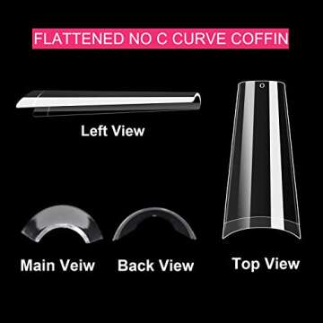 500pcs No C Curve XL Coffin Nail Tips, SWETIDY Clear Long Coffin Shaped Acrylic Fake Nails Flattened Half Cover False Nails with Box for Nail Salon Professional and DIY Nail Art 10 Sizes