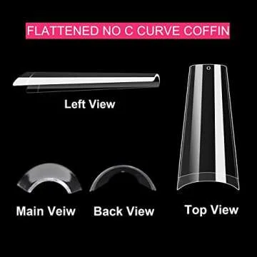 500pcs No C Curve XL Coffin Nail Tips, SWETIDY Clear Long Coffin Shaped Acrylic Fake Nails Flattened Half Cover False Nails with Box for Nail Salon Professional and DIY Nail Art 10 Sizes