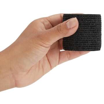Juvale 12 Rolls Adhesive Bandage Wrap - 2 in x 5 Yds Cohesive Vet Wrap - Breathable Elastic Tape for Wrist, Sports, Tattoo, Swelling, and Injury - Black Athletic Tape