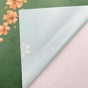 Yifasy Furniture Liner Green Royal Floral Shelf Drawer Lining Paper Self-Adhesive PVC Waterproof Cabinet Door Sticker 118x17.7 Inch