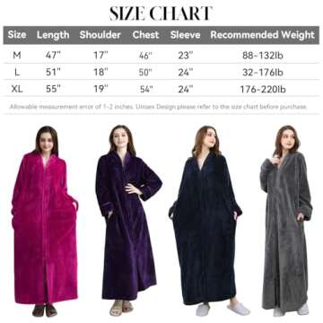 Women's Zip Front Bathrobe Premium Flannel Fleece Plush Caftan Soft Long Robe Warm Housecoat, Rose-XL