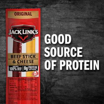 Jack Link's Original Beef & Cheese Combo Snack Pack – 100% Beef Stick and Cheese Stick Made with Real Wisconsin Cheese - 8g Protein and 140 Calories per serving, 1.2 oz. (Pack of 16)