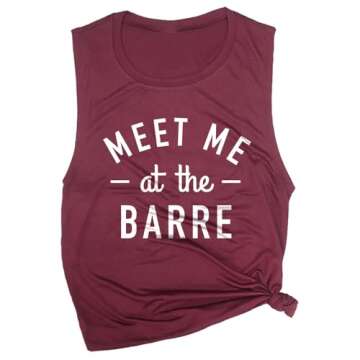 Meet Me at The Barre Women's Workout Muscle Tee - Sleeveless Active Wear, Funny Gym Top, Yoga - Comf...