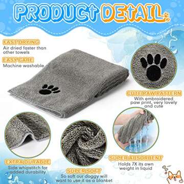 Chumia 4 Pack Dog Towels - Absorbent Microfiber Pet Bath Towels for Dogs and Cats