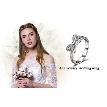 JewelryPalace 14k White Gold Plated 925 Sterling Silver Rings for Women, Cubic Zirconia Promise Rings for Her, Stackable Wedding Bands Rings for Women Bow Stacking Ring Sets Size 8.5