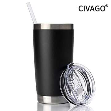 CIVAGO 20oz Insulated Stainless Steel Tumbler, Coffee Tumbler with Lid and Straw, Double Wall Vacuum...