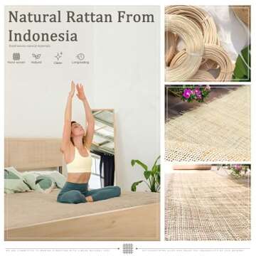 Yechen Queen Bed Frame with Natural Rattan Headboard and Wooden 4 Storage Drawers, Metal Platform with Strong Wooden Slats Support, Boho Cane Bed Mattress Foundation, No Box Spring Needed