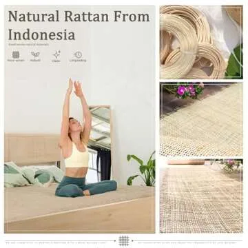 Yechen Queen Bed Frame with Natural Rattan Headboard and Wooden 4 Storage Drawers, Metal Platform with Strong Wooden Slats Support, Boho Cane Bed Mattress Foundation, No Box Spring Needed