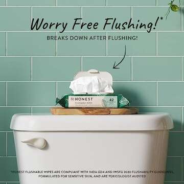 The Honest Company Plant-Based Flushable Wipes | 99% Water, Hypoallergenic, EWG Verified, Safe to Fl...