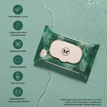 The Honest Company Plant-Based Flushable Wipes | 99% Water, Hypoallergenic, EWG Verified, Safe to Flush | Fragrance Free, 42 Count