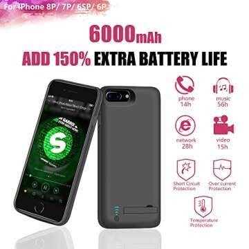 [Upgraded] RUNSY Battery Case for iPhone 8 Plus / 7 Plus / 6S Plus / 6 Plus, 8000mAh Rechargeable Extended Battery Charging / Charger Case, Adds 2x Extra Juice, Support Wire Headphones (5.5 inch)