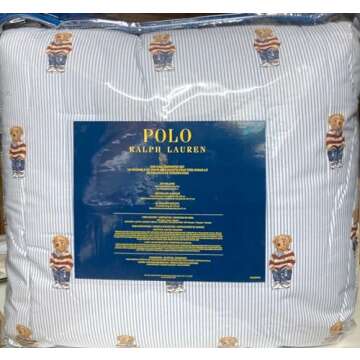 POLO RALPH LAUREN Teddy Bear Boys Blue Stripe King Comforter Set with 2 King Shams