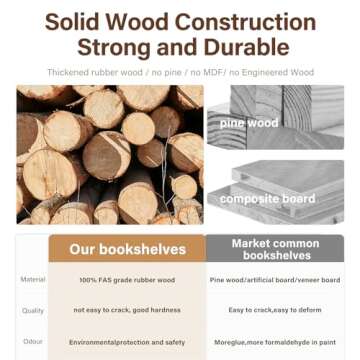 KASLANDI Solid Wood Rotating Bookshelf with Brake Wheels, 360° Display 4 Tier Floor Stackable Spinning Bookshelf Tower for Kids & Adults, Revolving Bookcase for Small Space, Corner (Walnut)