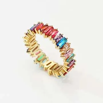 Michooyel Eternity Rainbow Ring for Women 18K Gold Plated