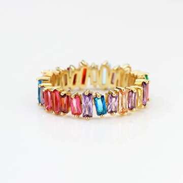 Michooyel Eternity Rainbow Ring for Women 18K Gold Plated