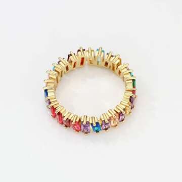 Michooyel Eternity Rainbow Ring for Women 18K Gold Plated