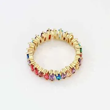 Michooyel Eternity Rainbow Ring for Women 18K Gold Plated