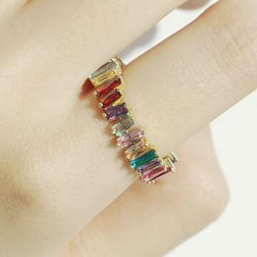 Michooyel Eternity Rainbow Ring for Women 18K Gold Plated